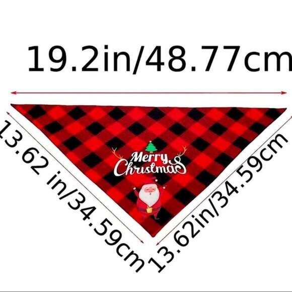 Christmas Dog Bandanna Tartan Plaid Merry Christmas Graphic Tie On Black Red OS - Picture 3 of 10